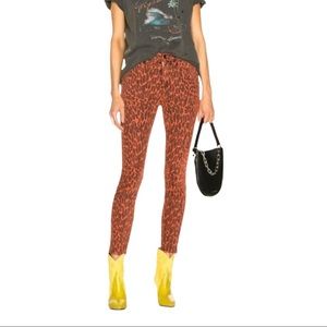 MOTHER Looker Leopard-Print High-Waist Ankle Fray Jeans